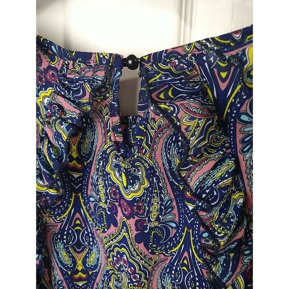 Reborn Blue Semi Sheer Paisley Plunge Ruffle Cap Sleeve Dress. Size XL - Picture 9 of 11